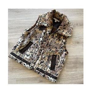 Y2K Vintage Leopard Faux Fur Vest Women's Medium Mob Wife Animal Print Indie